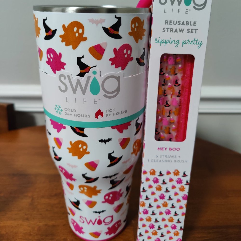 Swig Hey Boo Mega Mug 40oz with Handle and Straw